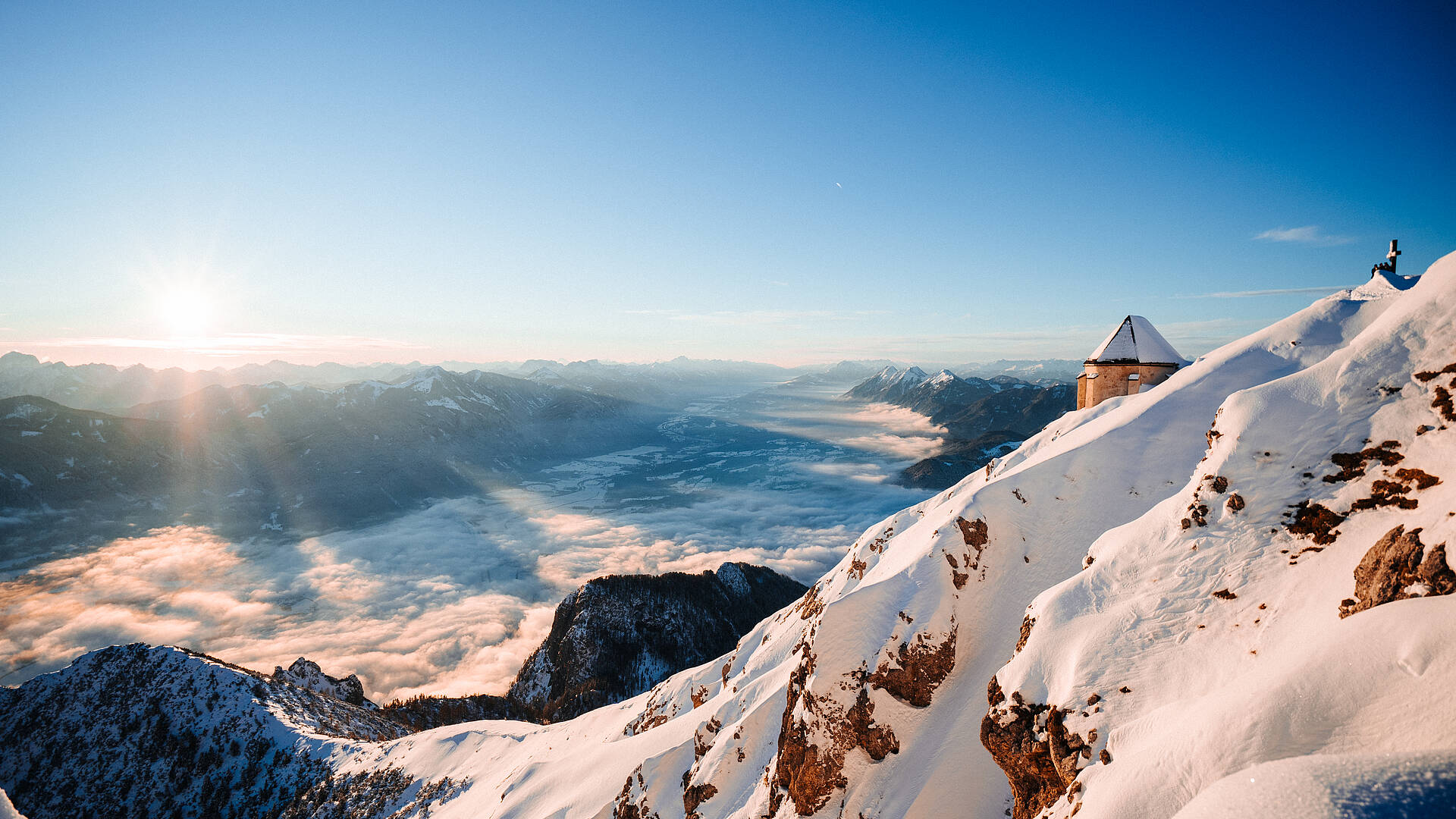 Winter am Dobratsch mit Blick auf die Kapelle